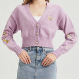 Girl's Magic Purple CROPPED Embroidered Knit Cardigan Nichesou