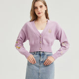 Girl's Magic Purple CROPPED Embroidered Knit Cardigan Nichesou