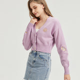 Girl's Magic Purple CROPPED Embroidered Knit Cardigan Nichesou