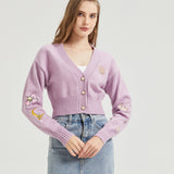 Girl's Magic Purple CROPPED Embroidered Knit Cardigan Nichesou