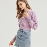 Girl's Magic Purple CROPPED Embroidered Knit Cardigan Nichesou