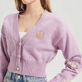 Girl's Magic Purple CROPPED Embroidered Knit Cardigan Nichesou