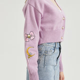 Girl's Magic Purple CROPPED Embroidered Knit Cardigan Nichesou