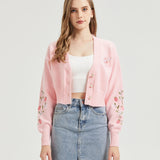 Strawberry Milk CROPPED Embroidered Knit Cardigan Nichesou