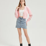 Strawberry Milk CROPPED Embroidered Knit Cardigan Nichesou