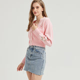 Strawberry Milk CROPPED Embroidered Knit Cardigan Nichesou