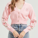 Strawberry Milk CROPPED Embroidered Knit Cardigan Nichesou