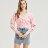 Strawberry Milk CROPPED Embroidered Knit Cardigan Nichesou