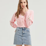 Strawberry Milk CROPPED Embroidered Knit Cardigan Nichesou