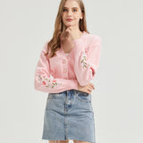 Strawberry Milk CROPPED Embroidered Knit Cardigan Nichesou