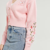 Strawberry Milk CROPPED Embroidered Knit Cardigan Nichesou