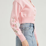 Strawberry Milk CROPPED Embroidered Knit Cardigan Nichesou