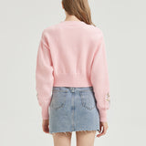 Strawberry Milk CROPPED Embroidered Knit Cardigan Nichesou