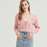 Sakura Frog CROPPED Embroidered Knit Cardigan Nichesou