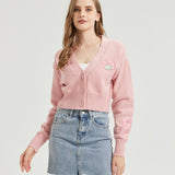 Sakura Frog CROPPED Embroidered Knit Cardigan Nichesou