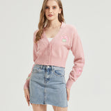 Sakura Frog CROPPED Embroidered Knit Cardigan Nichesou