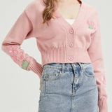 Sakura Frog CROPPED Embroidered Knit Cardigan Nichesou