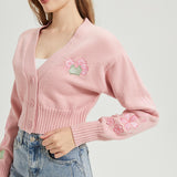 Sakura Frog CROPPED Embroidered Knit Cardigan Nichesou