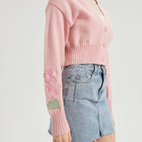 Sakura Frog CROPPED Embroidered Knit Cardigan Nichesou