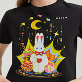 Moon Balloon Wounded Bunny Cropped T-shirt Nichesou