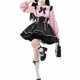 Jirai Kei Overalls High Waist Landmine Style Black Suspender Skirt