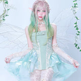 Turquoise Elves Buckle Lace-up Waist Spaghetti Straps Dress