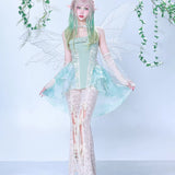 Turquoise Elves Buckle Lace-up Waist Spaghetti Straps Dress