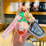 Pink Strawberry Bunny Liquid Keychain